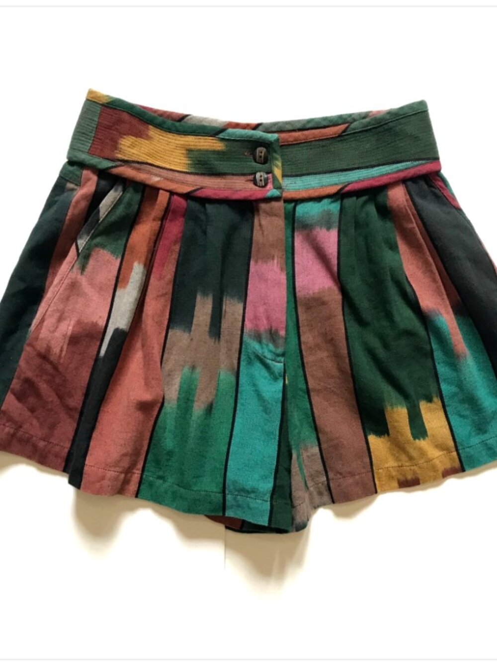 Ulla Johnson Marjani Shorts Womens 2 Green Pink High Rise Cotton Pleated Rainbow - Picture 4 of 13